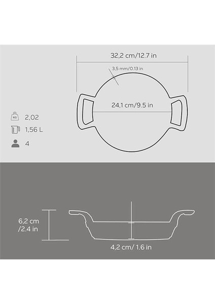 Döküm Yuvarlak Sahan Döküm Demir Yekpare Çift Kulplu ÇAP(Ø)24CM. indirimleri