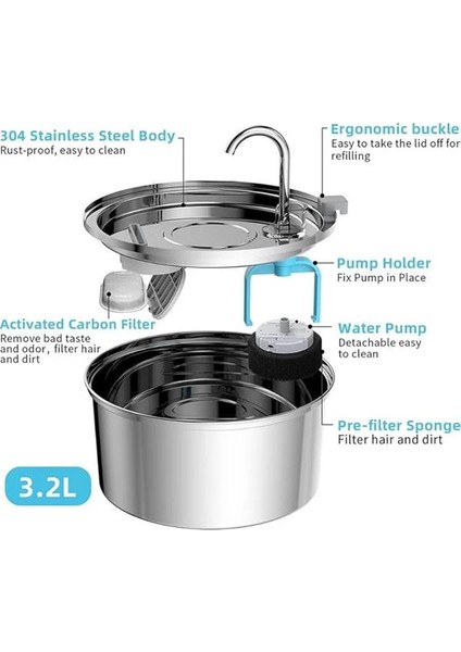 Hareket Sensörlü 3.2 L Paslanmaz Çelik Kedi Köpek Için Otomatik Su Pınarı Su Çeşmesi Su fiyatları