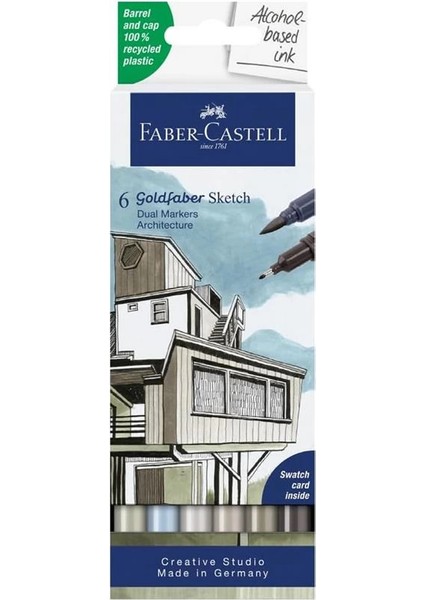 Faber-Castell Gofa Sketch Mimari Markör Seti, 6’lı, Çift Uçlu, 0.6 mm Fineliner Uç, Kalıcı Mürekkep