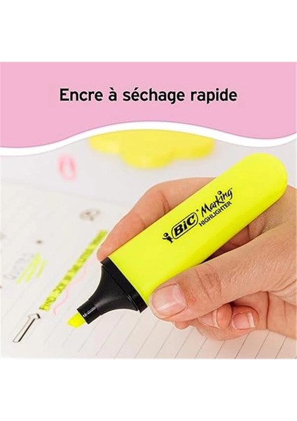 Marking Flat Higlighter Fosforlu Kalem 12'li Kutu, Sarı Fosforlu Kalem, Su Bazlı, Hızlı Kuruyan