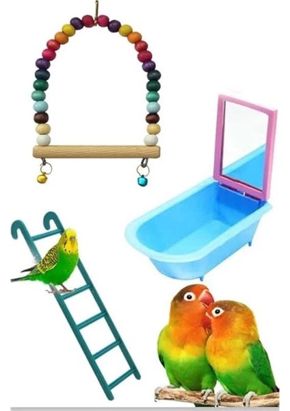 Muhabbet Kuşu Oyuncak Seti (Salıncak-Aynalı Küvet-Merdiven)