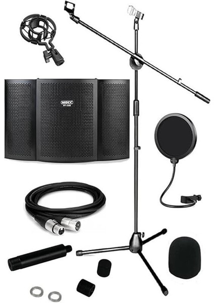 PF-50B Mikrofon Ses Yalıtım Paneli + Stand Kablo Filtre Seti