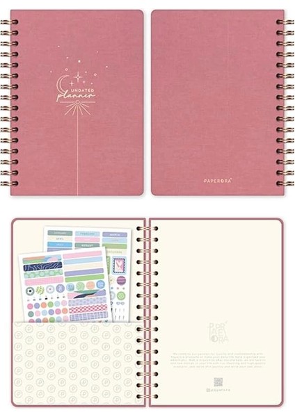 A5 Spiralli Keten Süresiz Planlayıcı Ajanda Pembe