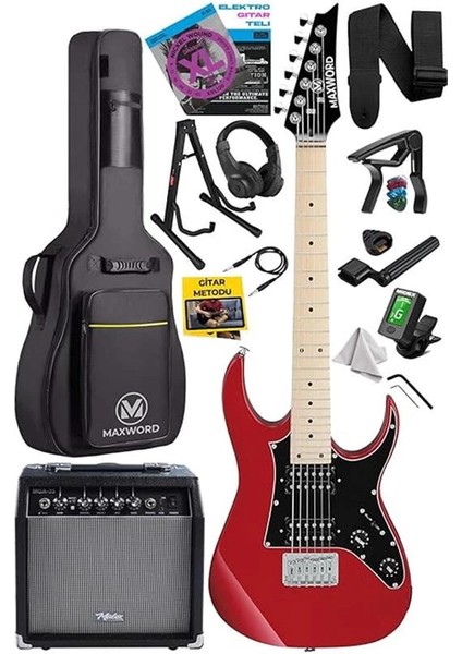 DE-150RD-35AMP Maple Klavye Hh Yüksek Kaliteli 35W Amfili Elektro Gitar Seti