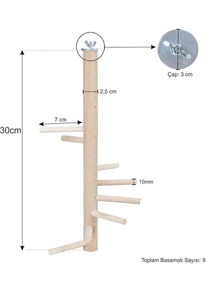 X-Perk Ağaç Sopalı Kuş Merdiveni Tüneği Kuş Parkuru Tünek Döner Kuş Merdiven Boy 30 cm fiyatları