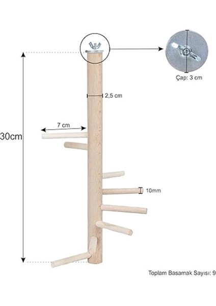 X-Perk Ağaç Sopalı Kuş Merdiveni Tüneği Kuş Parkuru Tünek Döner Kuş Merdiven Boy 30 cm