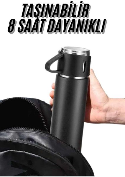 Termos Seti 3'lü Bardak Seti Isı Dayanıklı Siyah Paslanmaz Çelik Vakumlu - ME001W-51O4C5