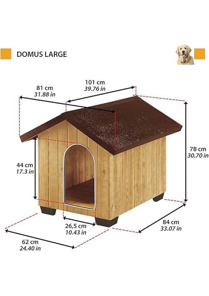 Domus Ahşap Çatılı Köpek Kulübesi Large 81X102X78 cm fiyatları