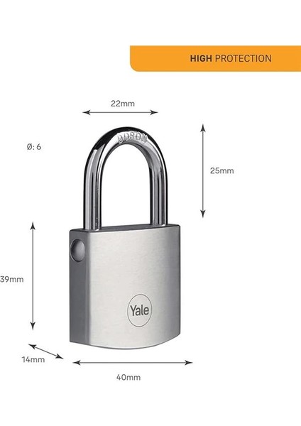 Y120B/40/125/1 - 40 mm Dmu Krom Kaplamalı Asma Kilit - Yüksek Koruma - Boron Halka - 3 Anahtar modelleri