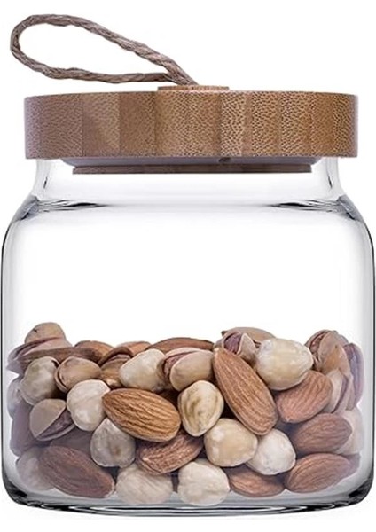 43573S00 Woody Ahşap Kapaklı Kavanoz 575 cc Şeffaf indirimleri