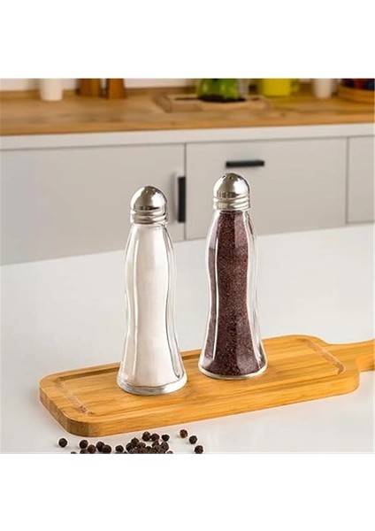 15334 2'li Cam Gövdeli Metal Krom Kapaklı Tuzluk Biberlik - Baharatlık Karabiberlik Seti - fırsatları