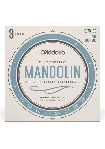 D'addario EJ73 Mandolin, Fosfor Bronz, Hafif Gerilim, 10-38, 3 Set fiyatları