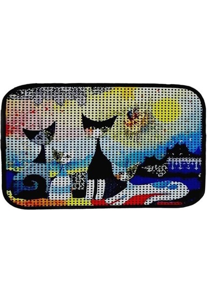 Elekli Desenli Kedi Tuvalet Önü Paspası 60 x 45 cm Gece