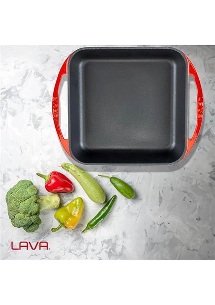 Döküm Kızartma Tavası, Kare, 26X26 Cm, Kırmızı