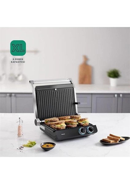 Grilliant 1342H 3 In 1 Inox Gövde Çift Taraflı Xl Döküm Plaka Tost ve Izgara Makinesi