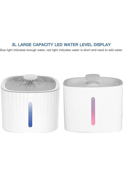 Evcil Hayvanlar Için Kedi Köpek Su Pınarı Otomatik Su Sebili LED Işıklı 3 Litre Kapasiteli