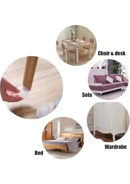 24 Adet Şeffaf Silikon Sandalye Bacak Koruyucu Kapak Seti | Kaymaz, Sessiz, Yuvarlak indirimleri