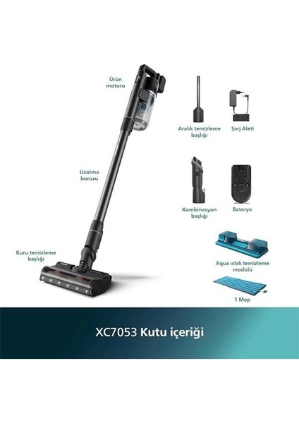 Philips 7000 Serisi Kablosuz Elektrikli Süpürge – Powercyclone 12, 80 Dakika Kullanım Süresi, Islak modelleri