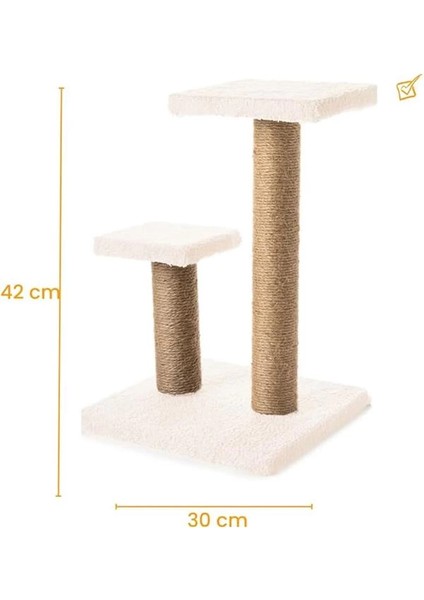 Beylini 2 Li Kedi Tırmalama Tahtası Peluş Kumaş Silinebilir Demonte 42 cm Yükseklik 2 Adımlı Zıplama