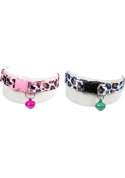 X-Perk Leopar Desenli Zilli Kedi Köpek Tasması Boyun Tasma Ayarlı 2'li Set