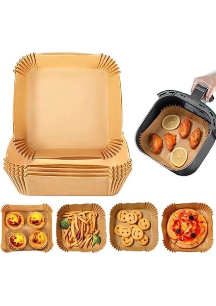 Airfryer Pişirme Kağıdı 50 Adet Kare Fırın Tepsisi Yanmaz Yapışmaz Gıda Parşömeni Sıcak Hava