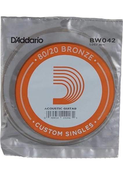 D'addario BW042 Akustik Tek Tel, 80/20 Bronze Wound, 042, (La) Pak