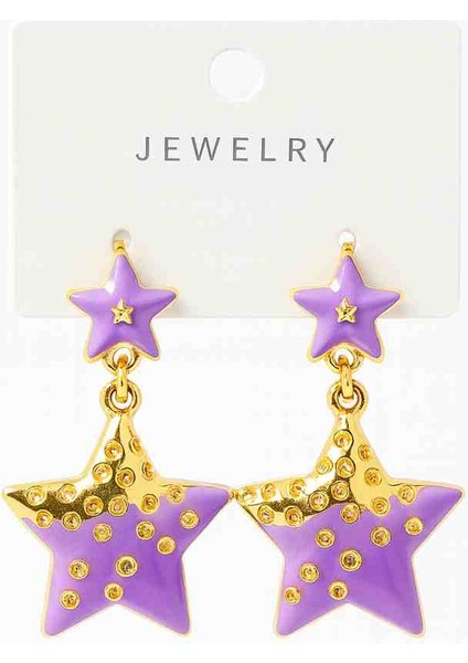 ✨ Mor Yıldız Sallantılı Gold Detaylı Kadın Küpe – Trend Tasarım