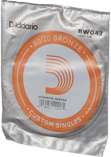 D'addario BW042 Akustik Tek Tel, 80/20 Bronze Wound, 042, (La) Pak modelleri