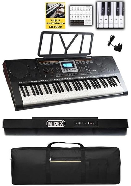 PS-3500 Tuş Hassasiyetli Org 61 Tuşlu Org 5 Oktav Çanta Nota Standı Adaptör (300 Ses 300