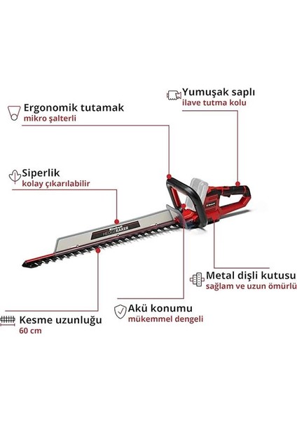 Akülü Çit Budama Ge-Ch 18/60 Li-Solo Power X-Change (18 V, 60 cm Kesim Uzunluğu, 22 mm Diş modelleri