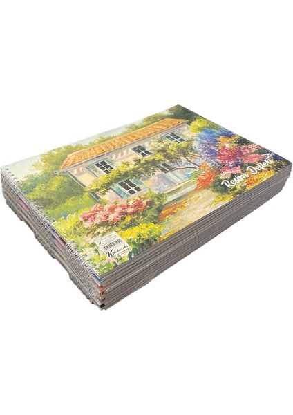 25X35 cm 40 Yaprak Spiralli Karton Kapak Resim Defteri - 12'li Paket