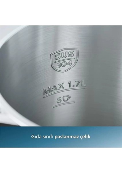 Philips 7000 Serisi Çift Yalıtımlı Su Isıtıcısı, 1,7 L Kapasite, Yaylı Kapak, Hızlı Kaynatma, Kolay