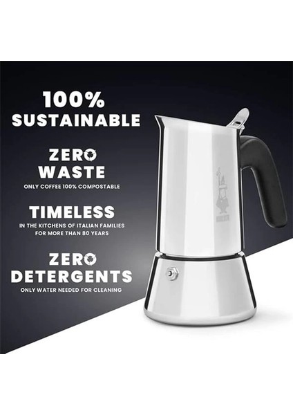 - Venus: 2 Cups Ocak Üstü Espresso Pişirici - 85ML - Gümüş Renk - Paslanmaz Çelik Gövde -