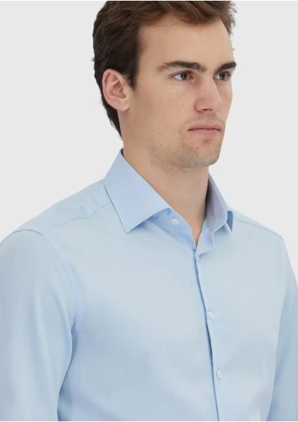 Mavi Çizgili Regular Fit Dokuma Klasik Pamuk Karışımlı Gömlek modelleri