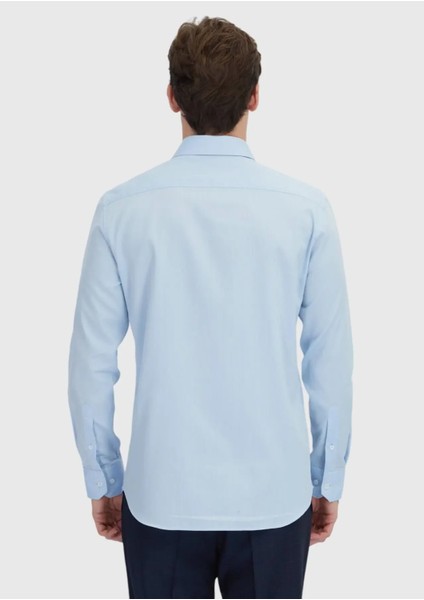 Mavi Çizgili Regular Fit Dokuma Klasik Pamuk Karışımlı Gömlek indirimleri