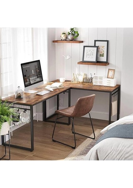 Bilgisayar Masası, 8 Kancalı Ofis Masası, 120 x 60 x 75 Cm, Metal, Endüstriyel Tasarım fırsatları