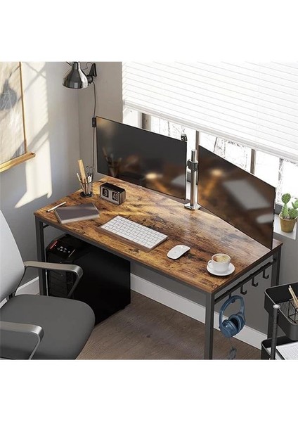 Bilgisayar Masası, 8 Kancalı Ofis Masası, 120 x 60 x 75 Cm, Metal, Endüstriyel Tasarım