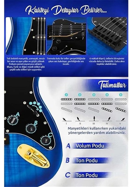 GLC-40BL Profesyonel Elektro Gitar Mavi (Stand Gigbag Askı Capo Tuner Pena Kablo Yedek Tel) modelleri