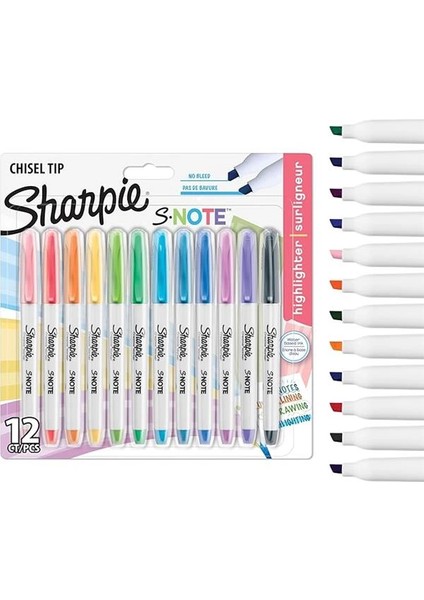 Sharpıe S-Note Fosforlu Işaretleme Kalemi, 12'li Blister, Karışık