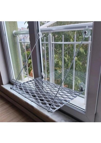 Makrome Vantuzlu Hamak Sade Cam Kedi Yatağı (Açık Gri) modelleri