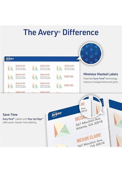 Emin Beslemeli Kolay Soyulabilir Yazdırılabilir Adres Etiketleri, 1" x 2-5/8", Beyaz, 3.000 modelleri