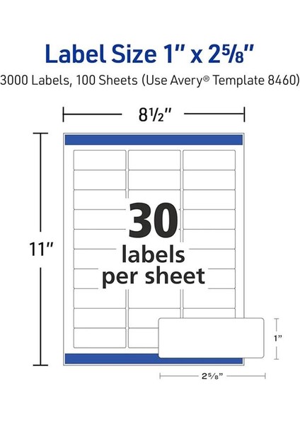 Emin Beslemeli Kolay Soyulabilir Yazdırılabilir Adres Etiketleri, 1" x 2-5/8", Beyaz, 3.000
