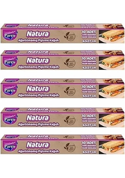 Natura Ağartılmamış Hazır Pişirme Kağıdı 10 Yaprak x 5 Paket