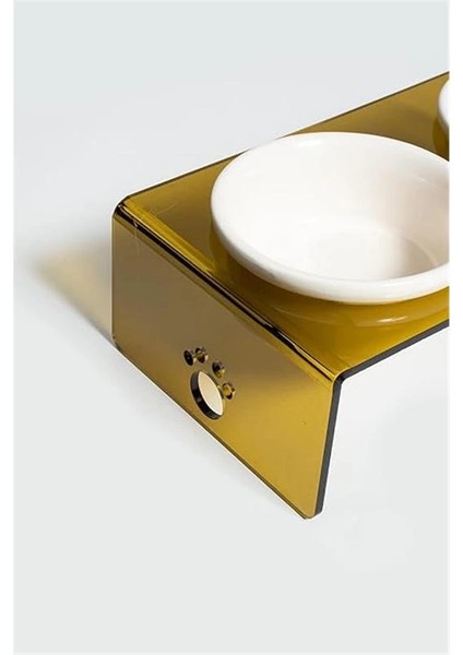 Pati Desenli Şeffaf Pleksi ve Seramik Ikili Mama Kabı 30X15 cm (Gold) fiyatları