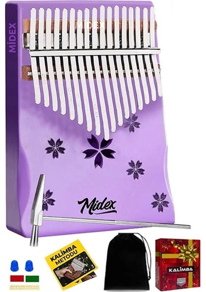 KLX-870 Mor Renk Yüksek Kaliteli Ahşap Kalimba 17 Tuşlu Full Set