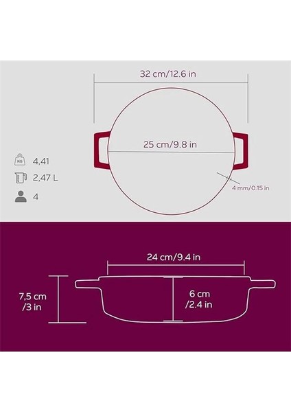 Metal Premium Serisi - Döküm Çok Amaçlı Tencere, Yuvarlak, 24 Cm, Majolik Mor