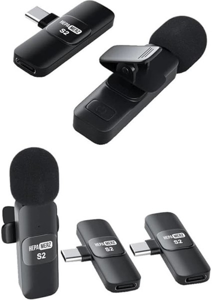 S2 Iphone ve Type-C Uyumlu Kablosuz Ikili Yaka Mikrofonu Youtube Facebook Tiktok Vlog modelleri