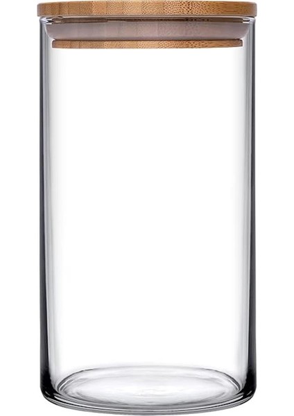 43463 Bamboo Ahşap Kapaklı Cam Kavanoz, Şeffaf, 1.48 Litre