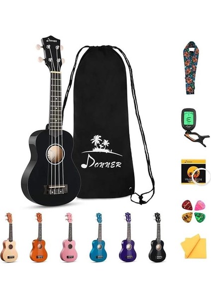 DUS-10N Soprano Ukulele Seti (Siyah)