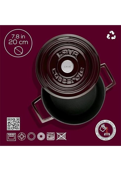 Premium Serisi - Döküm Yuvarlak Tencere, 20 Cm, Majolik Mor fırsatları